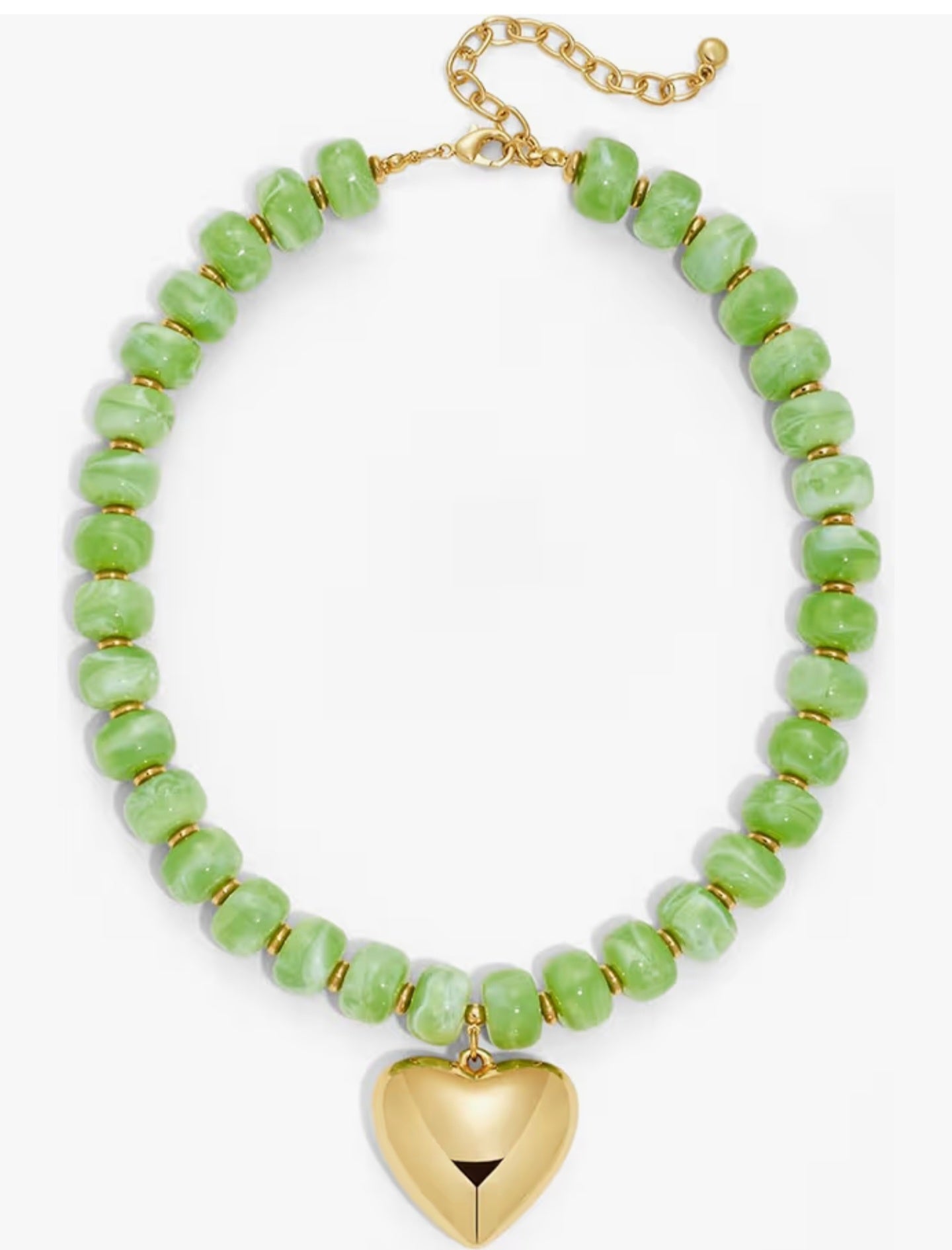 Gold Heart and Vibrant Green Beaded Necklace