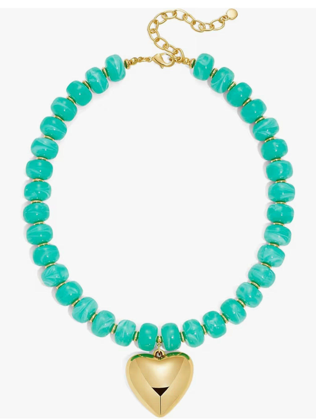 Vibrant Turquoise Beaded Necklace with Gold Heart Pendant